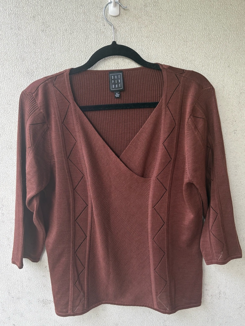 Silk Bamboo Brown Draped Crossover Sweater XL Due Per Due